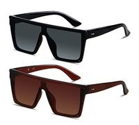Occhiali da sole quadrati oversize per donne e uomini, con parte superiore piatta, confezione da 2 pezzi, alla moda, protezione UV, senza montatura, colore nero lucido + marrone, L