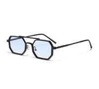 Occhiali da sole quadrati retrò a doppio ponte da uomo poligonali occhiali da sole quadrati trasparenti moda occhiali da vista con lenti sfumate oceaniche montatura in metallo, nero grigio, taglia un