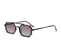 Occhiali da sole quadrati retrò a doppio ponte da uomo poligonali occhiali da sole quadrati trasparenti moda occhiali da vista con lenti sfumate oceaniche montatura in metallo, nero verde, taglia uni