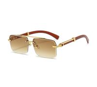 Occhiali da sole quadrati senza montatura con venature del legno, da donna, retrò, da uomo, da designer, con lenti UV400, da donna, Tea, 1