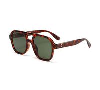 Occhiali da Sole Retro Aviatore per Donna Uomo Classici 70s Vintage Trendy Aviator Quadrati (Marrone Tartaruga/Verde)