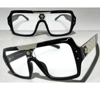Occhiali Da Sole Retro Hip Hop Rapper Pimp Con Lenti Trasparenti Quadrati Nero