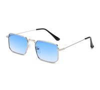 Occhiali da sole rettangolari da donna con montatura in metallo occhiali da sole vintage per gli uomini occhiali da sole femminili, Argento Blu, 142*135*38mm