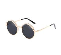 Occhiali da Sole Rotondi Vintage alla Moda per Donna Occhiali da Sole con Perle di Lusso Occhiali da Vista a Specchio Femminili