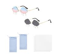 Occhiali da sole senza bordi 2 pezzi, con 2 sacchetti; 2 panni occhiali; divertenti occhiali irregolari a forma nuvola, flash su, occhiali sole colorati donna, festa maschile, spiaggia, Blu, Medium