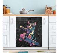 Occhiali da sole Skateboard Cat Lavastoviglie Magnete Copertura per Porta Frontale, Grande Metallo Decorativo Cucina Lavastoviglie Pannello Decalcomania Frigorifero Adesivo Decorazione Magnetica 58 x