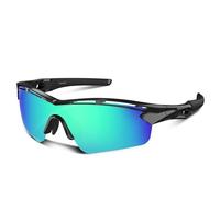 Occhiali da sole sportivi polarizzati per uomini e donne giovani baseball ciclismo corsa guida pesca tennis golf motore TAC UV400 TR90, Nero Verde, Normal