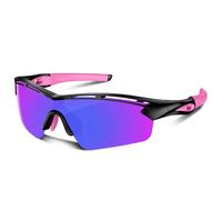 Occhiali da sole sportivi polarizzati per uomini e donne giovani baseball ciclismo corsa guida pesca tennis golf motore TAC UV400 TR90, Nero e rosa, Normal