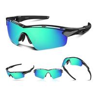 Occhiali da sole sportivi polarizzati per uomini e donne giovani baseball ciclismo corsa guida pesca tennis golf motore TAC UV400 TR90, Nero Verde, Normal