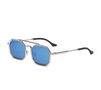 Occhiali da sole Steampunk a doppio ponte per uomo e donna occhiali da sole alla moda per viaggi all'aperto e street style, Argento Blu Ghiaccio, 142*140*53mm