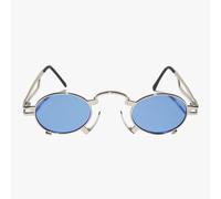 Occhiali Da Sole Steampunk In Metallo Argento Con Lenti Blu - Jules