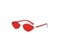 Occhiali da sole vintage a forma di occhio di gatto, senza montatura, poligonali, alla moda e cool, un must per abbinamenti alla moda.,ROSSO
