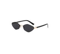 Occhiali da sole vintage a forma di occhio di gatto, senza montatura, poligonali, alla moda e cool, un must per abbinamenti alla moda.,NERO