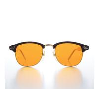 Occhiali da Sole Vintage a Semimontatura Nera e Oro Lente Ambra Eaton