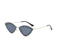 Occhiali da sole vintage Cat Eye da donna con diamanti Occhiali da sole senza montatura con lenti oceaniche Triangolo femminile con strass Occhiali da sole Tonalità UV400, Oro Nero, 140 * 138 * 39 mm