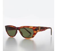 Occhiali Da Sole Vintage Chunky Con Bling Dorato Tartaruga / Lenti Verdi - Val