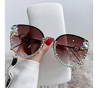 Occhiali da Sole Vintage con Strass Senza Montatura, Occhiali da Sole sfumati Moda Donna, Occhiali da Sole con Strass con Protezione UV 400, per L'Estate in Spiaggia (Brown)