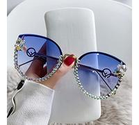 Occhiali da Sole Vintage con Strass Senza Montatura, Occhiali da Sole sfumati Moda Donna, Occhiali da Sole con Strass con Protezione UV 400, per L'Estate in Spiaggia (Blue)