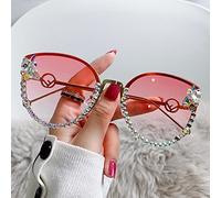 Occhiali da Sole Vintage con Strass Senza Montatura, Occhiali da Sole sfumati Moda Donna, Occhiali da Sole con Strass con Protezione UV 400, per L'Estate in Spiaggia (Pink)