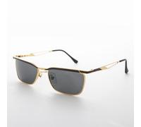 Occhiali Da Sole Vintage In Metallo Per Uomo Nero Oro Con Lenti Grigie - Fonda