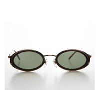 Occhiali Da Sole Vintage Ovali Anni '90 Nero Rame Con Lenti Verde - Dorian