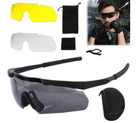 Occhiali da tiro con 3 lenti intercambiabili, occhiali di protezione con lenti trasparenti anti-appannamento e antigraffio, regolabili, resistenti agli urti (tempie nere)