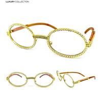 Occhiali Da Vista Eleganti Hip Hop Rapper Ovali In Oro E Legno