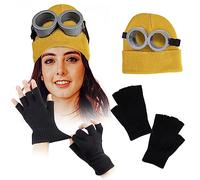 Occhiali da vista, occhiali Cattivissimo, cappello giallo, guanti neri, per Natale, Halloween, feste, travestimenti