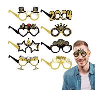Occhiali Felice Anno Nuovo,Occhiali di Capodanno - 8X Occhiali da sole di carta di Capodanno,Cornici leggere per occhiali per eventi, decorazione fotografica, decorazioni per bambini felice anno nuovo