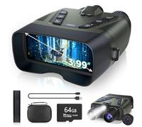 Occhiali per visione notturna, binocolo 4K a colori da 58 MP con batteria ricaricabile da 10000 mAh, scheda da 64 GB, schermo da 4,9 pollici e raggio di visualizzazione da 1968 m, per campeggio,