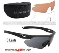 Occhiali Protettivi Balistici SWISSEYE NIGHTHAWK con Kit 3 Lenti Sunglasses NERO