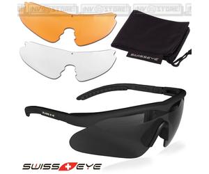Occhiali Protettivi Balistici SWISSEYE RAPTOR con Kit 3 Lenti Sunglasses NERO