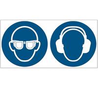 Occhiali protettivi e cuffia antirumore obbligatori - CARTELLO SEGNALETICO ISO 7010 in Adesivo Resistente, Pannello in Forex o Pannello In Alluminio (PANNELLO IN FOREX 30X42 CM)