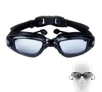 Occhialini da Nuoto Anti-Appannamento Anti-leak Adulti, Occhialini Piscina con Cinghia Regolabile Silicone, Protezione Swimming Goggles con Tappi per Orecchie per Uomo Donna Giovani, Nero, 1 Pezzo