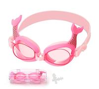 Occhialini da Nuoto Anti-Appannamento per Bambini con Tappi per le Orecchie, Occhialini da Nuoto a Coda di Sirena, 180°Occhialini Piscina con Ampie Lenti, Guarnizioni in Silicone Ipoallergenico, 4-14