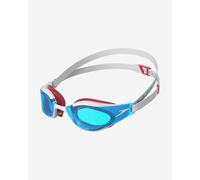 Occhialini Speedo Fastskin Hyper Elite bianco e blu con lenti trasparenti blu