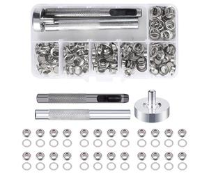 Occhiello Strumento Kit,100 Pezzi Occhielli Grommet Rondelle,Occhielli per Teloni,4mm Occhielli Metallici,con 3 Attrezzi e Scatola di Stoccaggio,Occhielli in Metallo,per Scarpe,Borse,Cintura