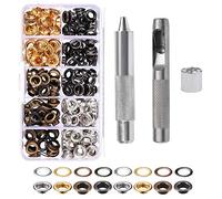 Occhiello Strumento Kit, 100 Set 10 Mm Occhielli Grommet Rondelle, 3 Pezzi Metallo d'Ottone Alta Qualità Strumento Installazione Dell'Occhiello per Tela Cerata, Tessuto, Tende (4 Colori) - Stile B