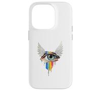 Occhio Con Ali Arcobaleno Bulbo Oculare Serafino Strano Estetica Custodia per iPhone 14 Pro