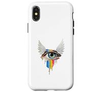 Occhio Con Ali Arcobaleno Bulbo Oculare Serafino Strano Estetica Custodia per iPhone X/XS