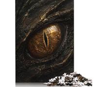 Occhio del drago d'oro Puzzle in Legno 1000 Pezzi, Decoro fantasy luminoso | Design della creatura magica, Stile fantasy celeste, Sfida, Rompicapo, Arte del drago mitico, Puzzle in Legno, 14+, 70x50cm.
