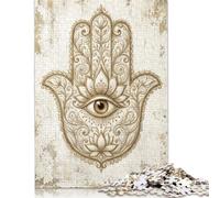 Occhio della mano di Hamsa Puzzle 1000 Pezzi, Stile modello oro | Decorazione ornamentale per gli occhi, Arte del simbolo spirituale, Motivo Puzzle, Rompicapo, Puzzle Famiglia, 14+, 70x50cm.
