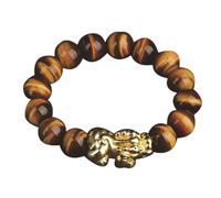 Occhio di tigre giallo naturale S Perlina rotonda Bracciale Pixiu/Piyao in cristallo Bracciale Feng Shui for uomo/donna Talismano protegge fortuna Amore denaro Ricchezza Felice cinabro(Yellow_14mm)