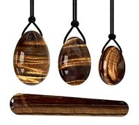 Occhio di tigre naturale Yoni Egg Set Uova di giada Massaggio Pietra Sfera di cristallo Bacchetta Yoni Kegel Ginnico Massaggiatore di giada, 1 bar regalo raccolta domiciliare(Color:1 Set)