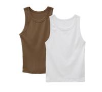 OCCIENTEC Canotta Donna a Scollo Rotondo Tank Top in Cotone Canottiera Basic per Donna Slim Bianco e Kaki,L