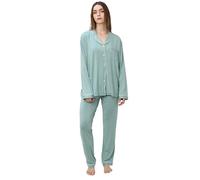 OCCIENTEC - Set Pigiama da Donna, Morbidissimo, a Maniche Lunghe, con Bottoni, Verde, S