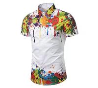 OCCOKO Camicia a Maniche Corte con a Vernice Colorata con Colletto alla rovescia Casual da Uomo Camice Estetica