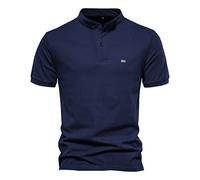 OCCOKO Camicia Casual da Uomo con Collo alla Coreana, Top a Maniche Corte in Cotone Tinta Unita Cotone