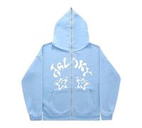 OCCOKO Felpa con Cappuccio da Donna, Uomo, Zip, estetica, con Cappuccio, Casual, Vintage, Oversize, Pullover, Felpa, Giacca Felpa Mezza Zip (Blue, M)