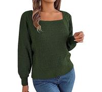 OCCOKO Maglione Pullover Allentato Casual a Maniche Lunghe con Scollo Lavorato a Maglia da Donna Cardigan Lana Gatto (Green-2, M)